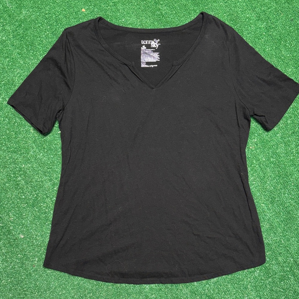 Terra & Sky Black V-Neck Women's Top shirt Tshirt